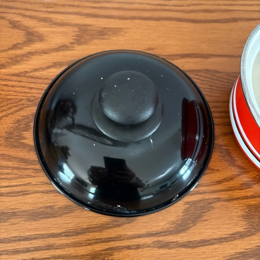 Free w bundle of 2+ Vtg  Red Enamel Saucepan w Lid | Mid Century Cookware